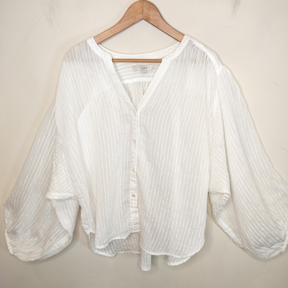 LOFT White Button-Down Stripe Blouse